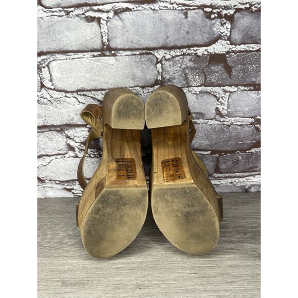 Bed Stu Brown Leather Platform Ankle Strap Wooden Heels Women’s Sz 8M US/38.5EU - Picture 10 of 16